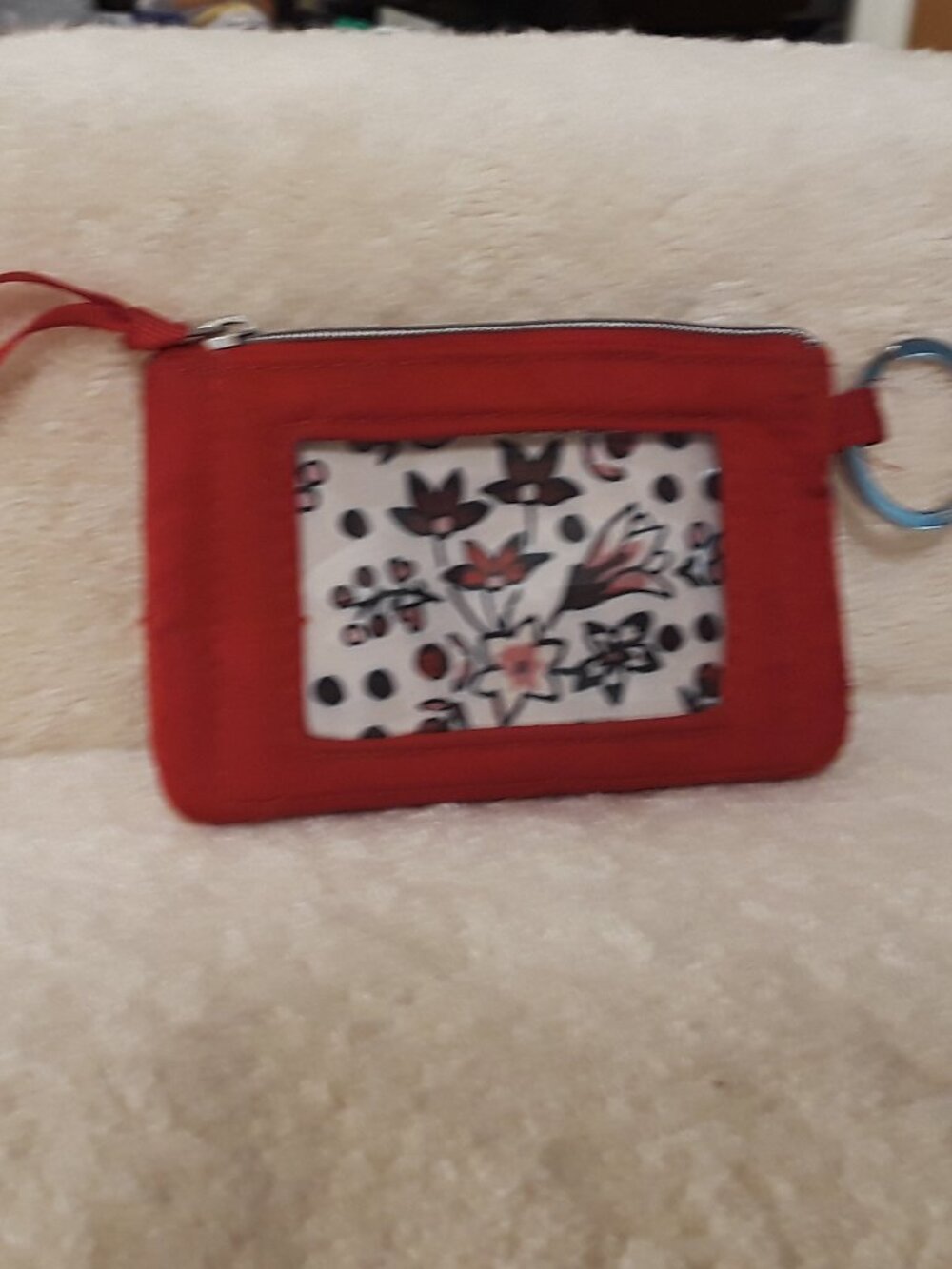 Wallet - Vera Bradley Solid Red Quilted Zip Clear ID Case & Card Holder Key Ring - Picture 2 of 12